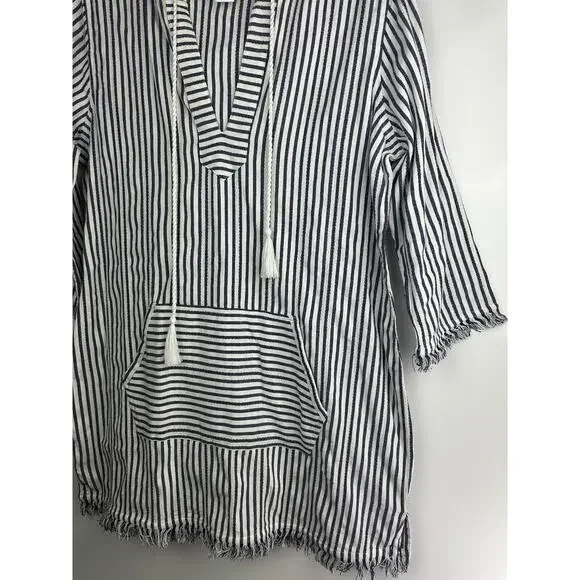 Tommy Bahama Yarn Dyed Striped Cotton Hoodie Pullover Swim Cover Beach Top Large - Picture 4 of 9
